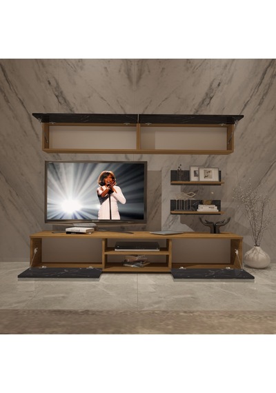 Decoraktiv Eko 5 Mdf Dvd Tv Ünitesi Tv Sehpası Pera - Siyah Mermer