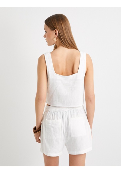 Koton Crop Atlet Kare Yaka Kalın Askılı Pamuklu Beyaz 4sak30021pw Beyaz