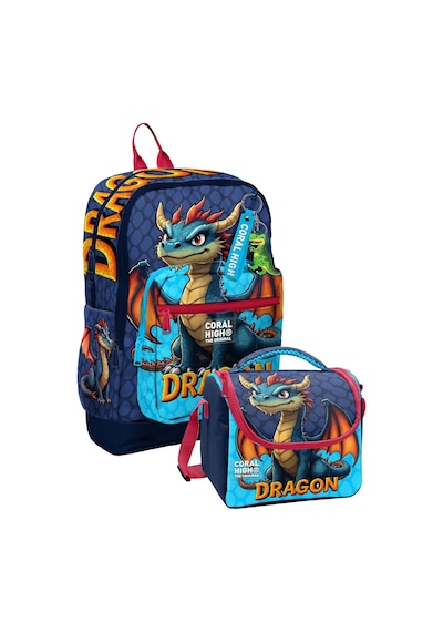 Coral High Mavi Sarı Dragon Desenli Erkek Çocuk Sırt Çantası Ve Beslenme Çantası Seti 4 Gözlü Sırt Çantası Çok Renkli
