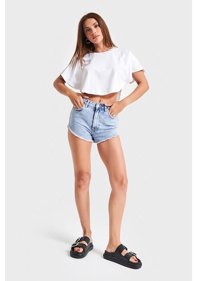 Itsbasic Kadın Snow Kot Rengi Luna Paça Püsküllü Mini Denim Şort
