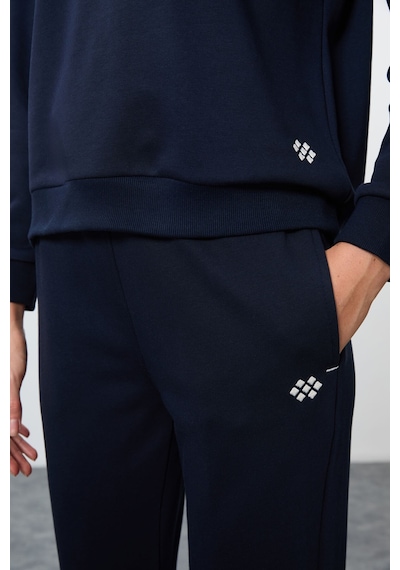 Tommy Life İndigo Kompakt Pamuklu Kalın Pürüzsüz Dokulu O Yaka Oversize Fit Kadın Eşofman Takım - 95341 Indıgo