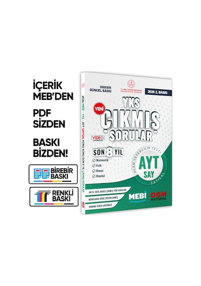 2026 YKS-ayt Mebi Sayısal Çıkmış Soru Bankası Konu Konu Son 8 Yıl Video/pdf Çözümlü Baskı Ücreti
