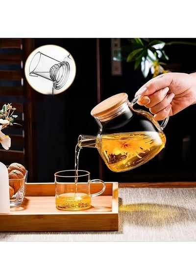 Bambu Kapaklı Borosilikat Cam Demlik 1000ml Royaleks-cm-2000 Çok Renkli