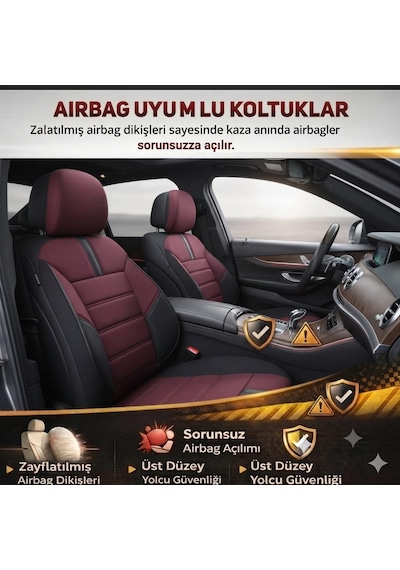 Yıldız Bordo Siyah Serisi Üniversal Oto Koltuk Kılıfı Ön Arka Koltuk Tam Set