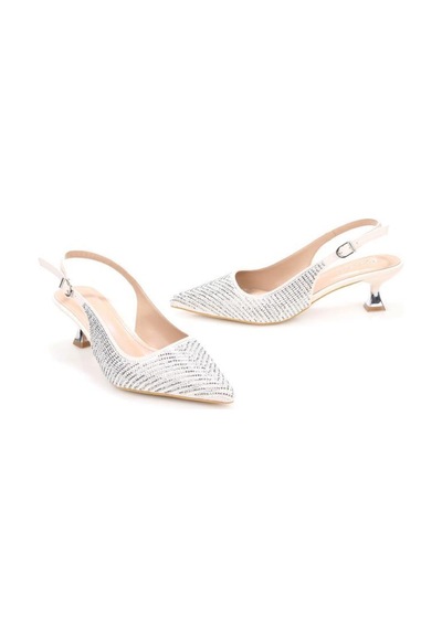 Pisagor Ps-32350 Kadın 4 Cm Arkası Açık Taşlı Abiye Stiletto Ayakkabı Krem