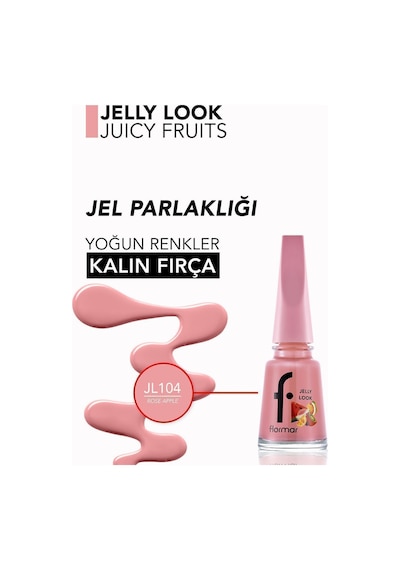 Flormar Juicy Fruits Jelly Look Yüksek Pigmentli & Parlak Bitişli Jel Görünümlü Oje Jl104 Rose Apple
