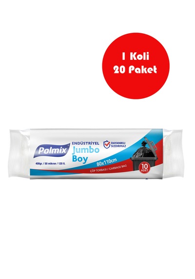 20 Adet Endüstriyel Jumbo Boy Çöp Torbası 80x110 Cm - P404