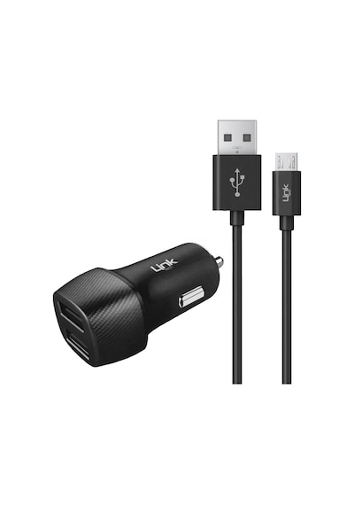 Linktech C491 Araç Şarj Aleti ve Micro Usb Kablo Set 2.4A 2X Usb