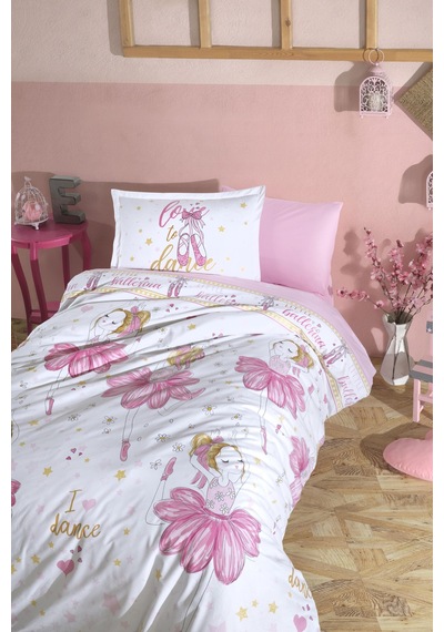 Clasy Ranforce Tek Kişilik Nevresim Takımı Ballerina V1 Pembe Çok Renkli