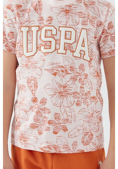 U S Polo Assn Flowered Details Bej Erkek Çocuk Bermuda Takım