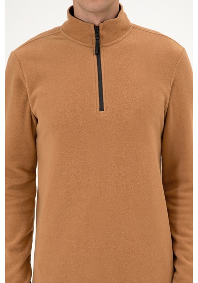 U.S. Polo Assn. Erkek Regular Fit Camel Polar Yarım Fermuarlı Basic Sweatshirt 50313777-VR233