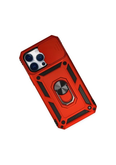 Newface Apple Uyumlu İphone 14 Pro Max Kılıf Pars Lens Yüzüklü Silikon - Kırmızı