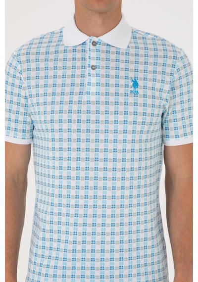 U.S. Polo Assn. Erkek Regular Fit Polo Yaka Turkuaz Desenli Tişört 50299672-VR093