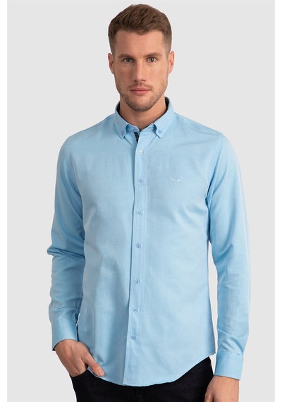 Tudors Slim Fit Dar Kesim Uzun Kol Erkek Gömlek-23468 Turkuaz