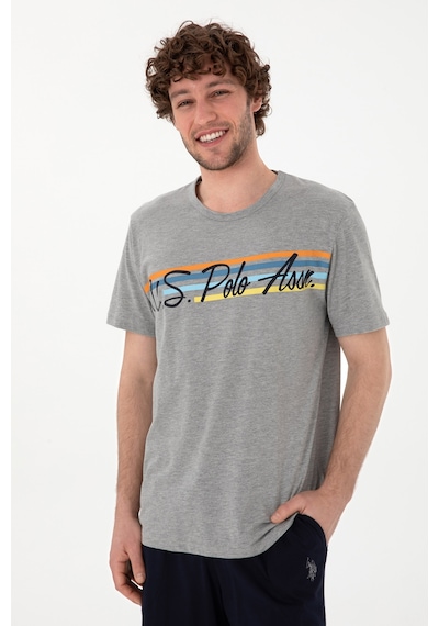 U.S. Polo Assn. Erkek Bisiklet Yaka Gri Melanj Pijama Takımı 50309481-VR086