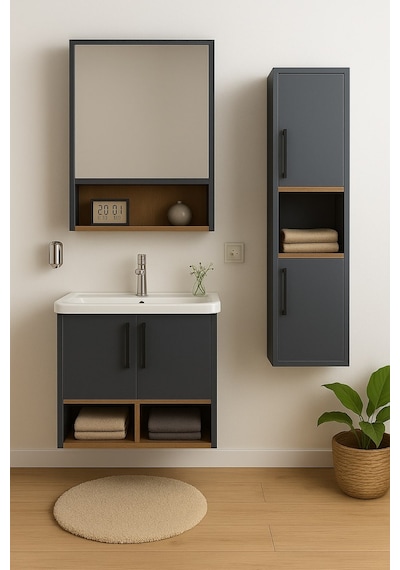 Dmz Home Concept Legna 65 Cm Antrasit Ahşap Mdf Banyo Dolabı Seti Antrasit - Meşe Dmz Home Concept Legna 65 Cm Antrasit Ahşap Mdf Banyo Dolabı Seti Antrasit - Meşe