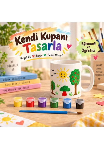 Kupa Bardak Boyama Seti, 6 Renk Boya Ve Fırça Dahil, Çocuklar İçin Yaratıcı Hobi Aktivitesi, Kendi Kupanı Tasarl