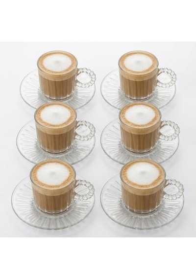 6'li Cam Kahve Fincanı Seti Boncuk Kulplu Şeffaf Espresso & Türk Kahvesi Fincan Takımı Tabaklı Diğer