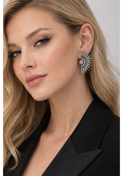 Vintage Işıltılı Taşlı Güneş Model Küpe Oksit Görünümlü Şık Tasarım Küpe Diğer