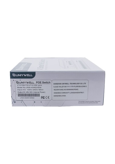 Uniywell UNW-AI0402-65W 4 Port Poe Switch + 2 Uplink 65W Iç Güç Ünitesi