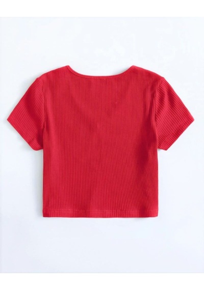 Rooted-kadın Basic Crop V Yaka Kaşkorse T-shirt Kirmizi Rooted-kadın Basic Crop V Yaka Kaşkorse T-shirt Kirmizi