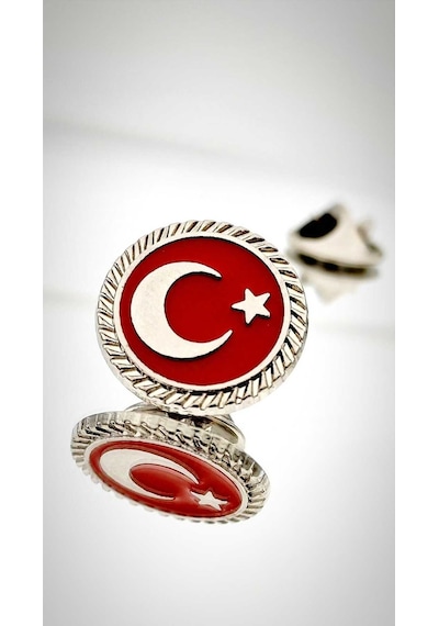 Yörük Tasarım Türk Bayrağı Mineli Fasetli Rozet Gümüş
