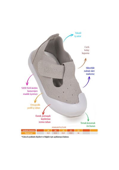 Kiko Kids Elroy İlk Adım Bebe Cırtlı Erkek Bebek Spor Ayakkabı Gri Gri