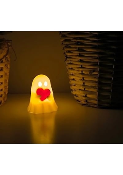 Razmo Kalp Tutan Sevimli Hayalet Biblo Figürü, Modern Dekoratif Heykel, Beyaz Plastik, 7 Cm, Pilli Led Mum Hediyeli, E Diğer