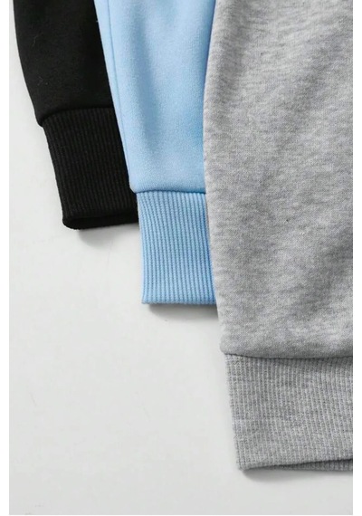 Uyguntarz Unisex Düz 3' Lü Baskısız Kapüşonlu Oversize Sweatshirt Gri