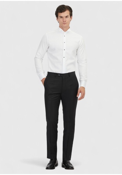 Ramsey Beyaz Slim Fit Düz Manşet Smokin Gömlek beyaz white