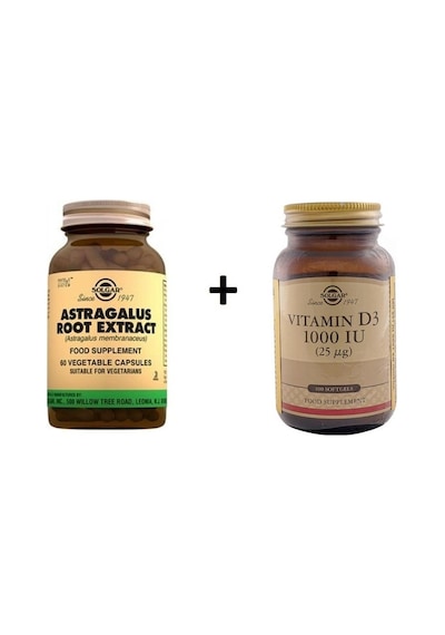Solgar Astragalus Root 60 Kapsül+Solgar Vitamin D3 1000 Iu 100 Ta