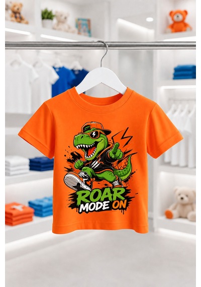 Bayloranzzo Roar Mode On %100 Pamuk Premium Kalite Erkek Çocuk Tişörtü Turuncu