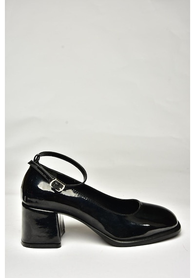 Fox Shoes U518122108 Siyah Rugan Kalın Topuklu Kadın Ayakkabı Siyah