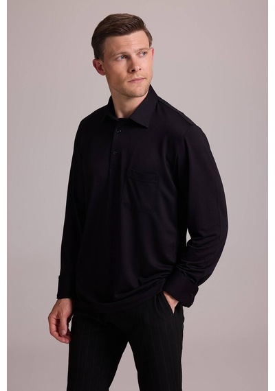Ysf Erkek Siyah Polo Yaka Sweatshirt
