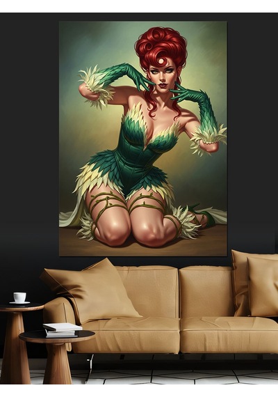 Karizma Tablo Yeşil Elbiseli Seksi Pin-up Dekoratif Kanvas - Mdf Ahşap Tablo