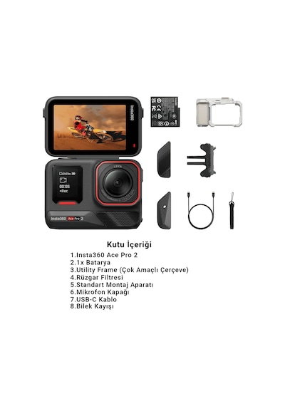 Ace Pro 2 Xplorer Bundle 8K Aksiyon Kamera Siyah / Gümüş Deklanşör Düğmeli Tutma Aparatlı Set