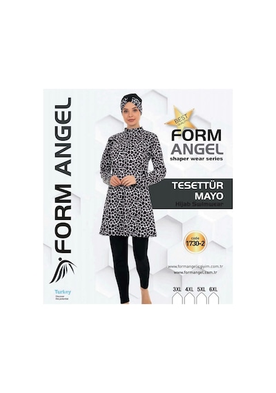 Form Angel 1730-2 Kadın Desenli Battal Paraşüt Taytlı Tesettür Mayo 3xl-6xl Karışık Renk
