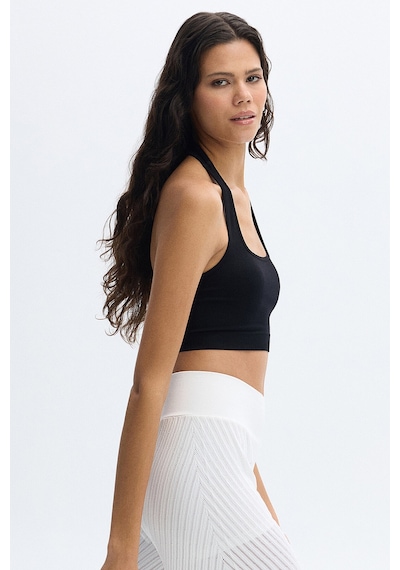 Subtone Boyundan Geçmeli Ribli Crop Top Siyah