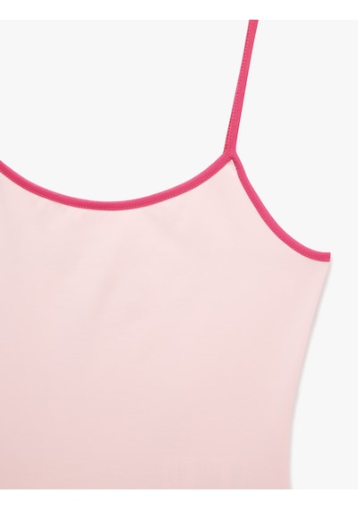 Koton Pamuklu Renk Kontrastlı Slim Fit U Yaka Askılı Bluz Pembe 6sak10236ek Gül
