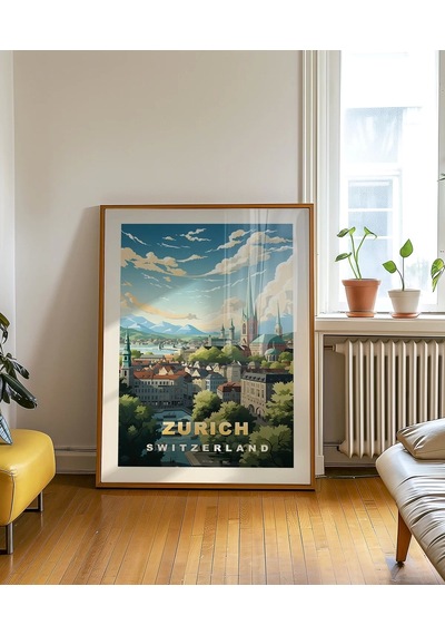 Çerçevesiz Poster Zürih İsviçre Şehir Manzarası