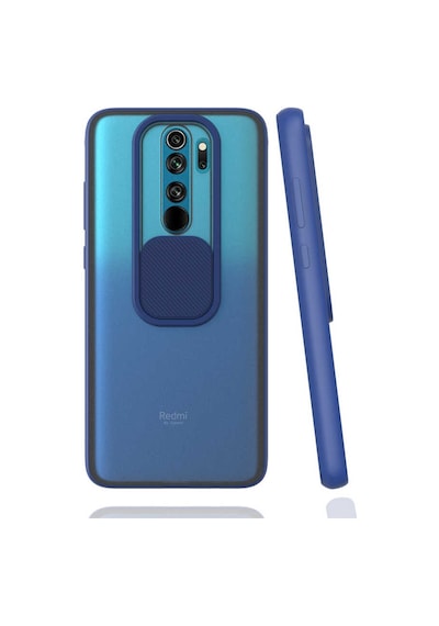 Noktaks - Redmi Note 8 Pro Uyumlu - Kılıf Slayt Sürgülü Arkası Buzlu Lensi Kapak - Lacivert Lacivert