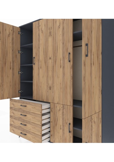 Hyperion Gardrop 7 Raflı 4 Çekmeceli Tek Askılı 176x44x221 Antrasit-çam Çam Hyperion Gardrop 7 Raflı 4 Çekmeceli Tek Askılı 176x44x221 Antrasit-çam Çam