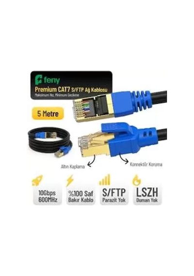 Feny Fn-cat7ls05 10gbps İnternet 60mhz 5 Metre Cat7 Gold Patch Kablo Yanmaz- Yüzde 100 Saf Bakır