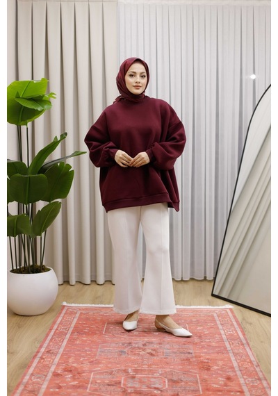 Moonsc Oversize Sweat 3 İplik Şardonlu Bordo