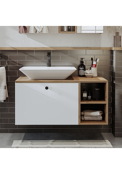 Lotus Ayaksız Lavabolu Mdf 95 Cm Çekmeceli Banyo Dolabı Atlantik Çam - Beyaz Lotus Ayaksız Lavabolu Mdf 95 Cm Çekmeceli Banyo Dolabı Atlantik Çam - Beyaz