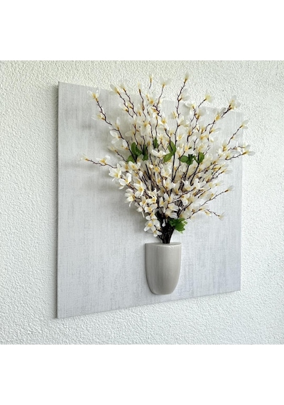 Kabartma Dokulu, Beyaz Sakura Çiçekli 3d Tablo