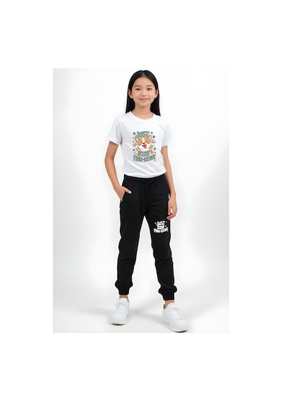 Panios Kids Just Stay Paw Baskılı Kız Çocuk Tişört Ve Eşofman Alt-üst Takım Beyaz