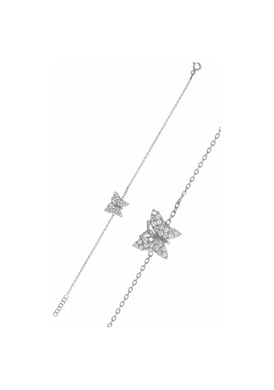 Kelebek Model Zirkon Taşlı Gümüş Kadın Bileklik 201024996 Gümüş