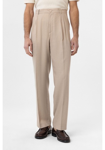 Antioch Keten Karışımlı Erkek Baggy Pantolon Bej