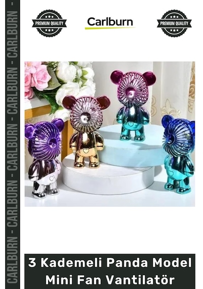 Vantilatör Şık Taşınabilir Sessiz Usb Şarjlı Masaüstü 3 Kademeli Panda Model Mini Fan Vantilatör